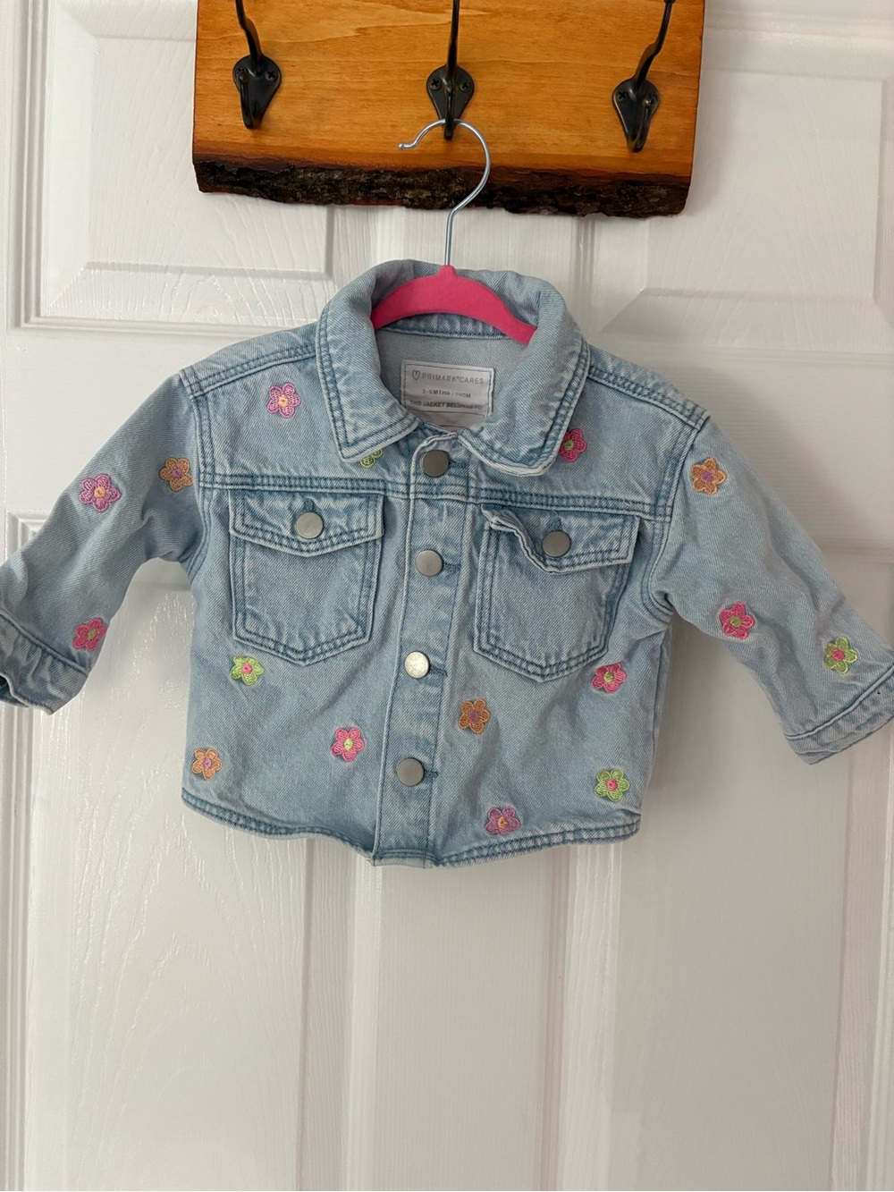 Primark Light Blue Denim Jacket with Embroidered Multicolor Flowers